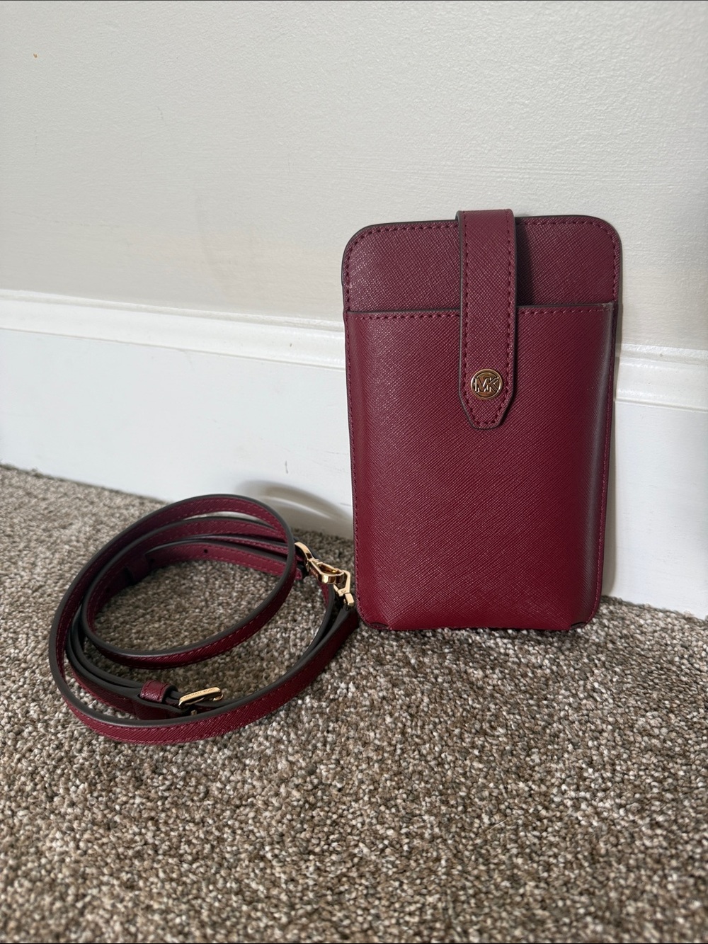 Michael Kors Burgundy Crossbody Phone Pouch Wallet